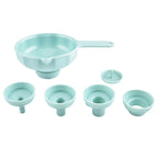 Praktischer Trichter mit großem Durchmesser. Sechs in einem multifunktionalen Kunststofftrichter. Trichter zur Herstellung von Marmeladen. Küchenbedarf und kleine Werkzeuge