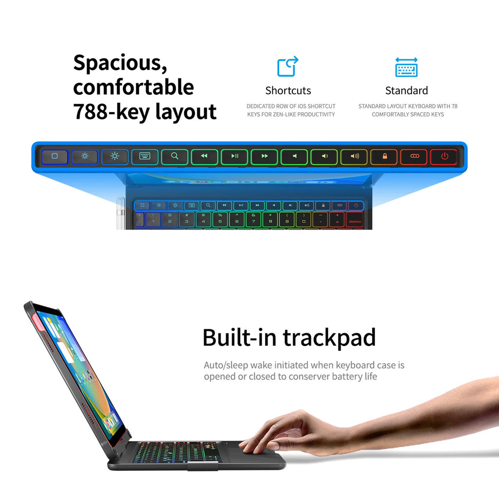 360 Grad drehbare BT-Tastatur für wiederaufladbare kabellose Tastatur und Maus mit 7-Farben-Hintergrundbeleuchtung für iPad 10,2/10,5 Zoll