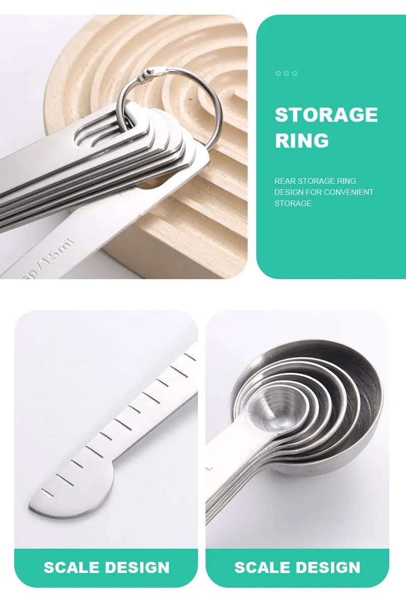 Messlöffel aus Edelstahl, 4/6/7/8-teiliges Set mit Skala, Messlineal, Löffel, Küche, Kaffee, Backen, Messwerkzeug-Set