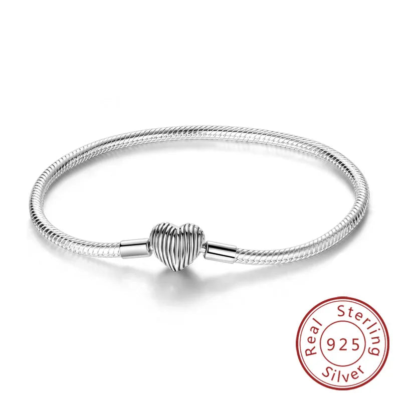 Original-Armband aus 925er-Sterlingsilber, 17–20 cm, Liebesherz, Pavé-Zirkonia-Armband für Frauen, DIY-Charm-Schmuck, Geschenke