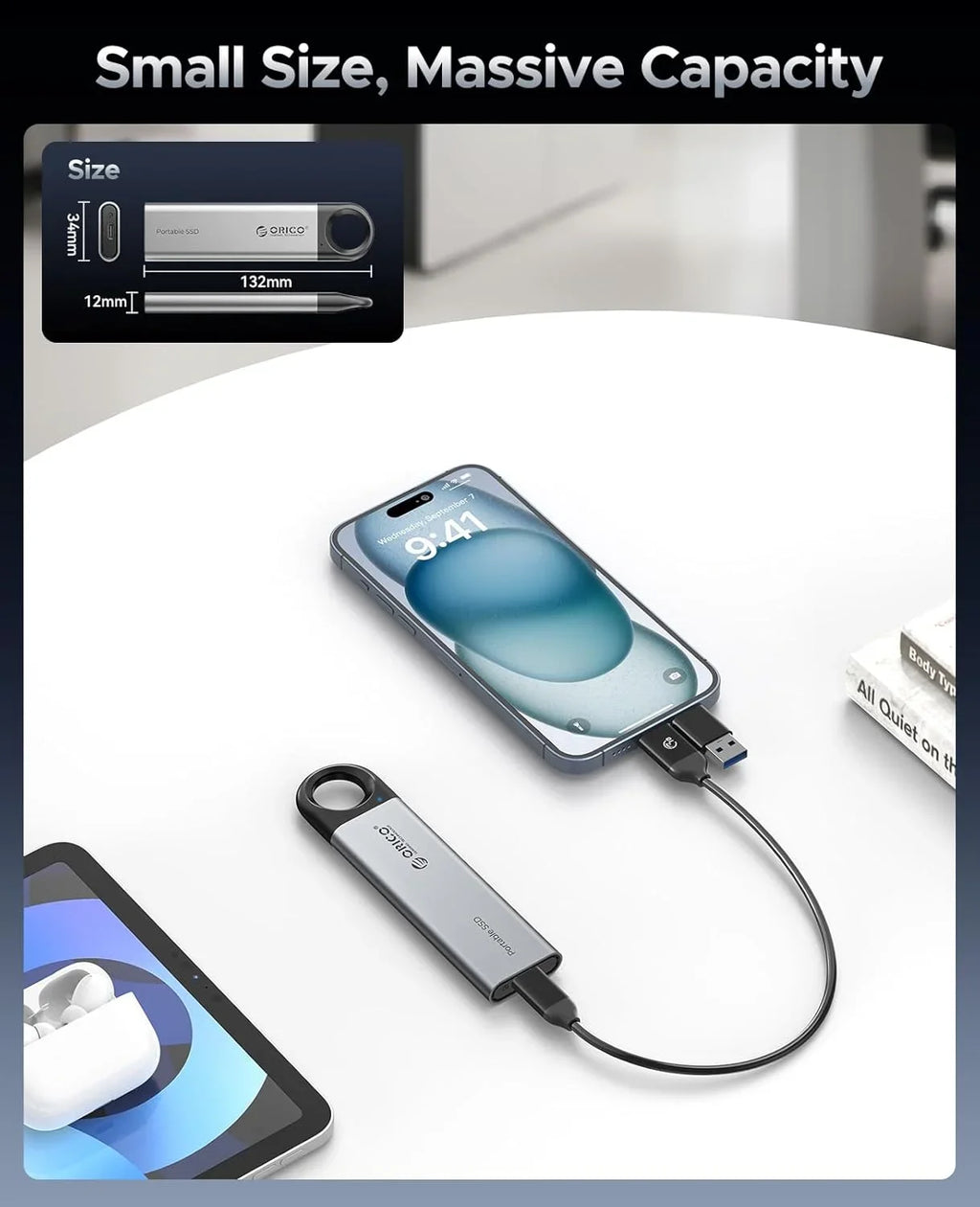 ORICO 1 TB externe SSD bis zu 1050 MB/s Design zum Aufhängen, tragbares Solid-State-Laufwerk, PSSD für Tablets, Laptops, C10