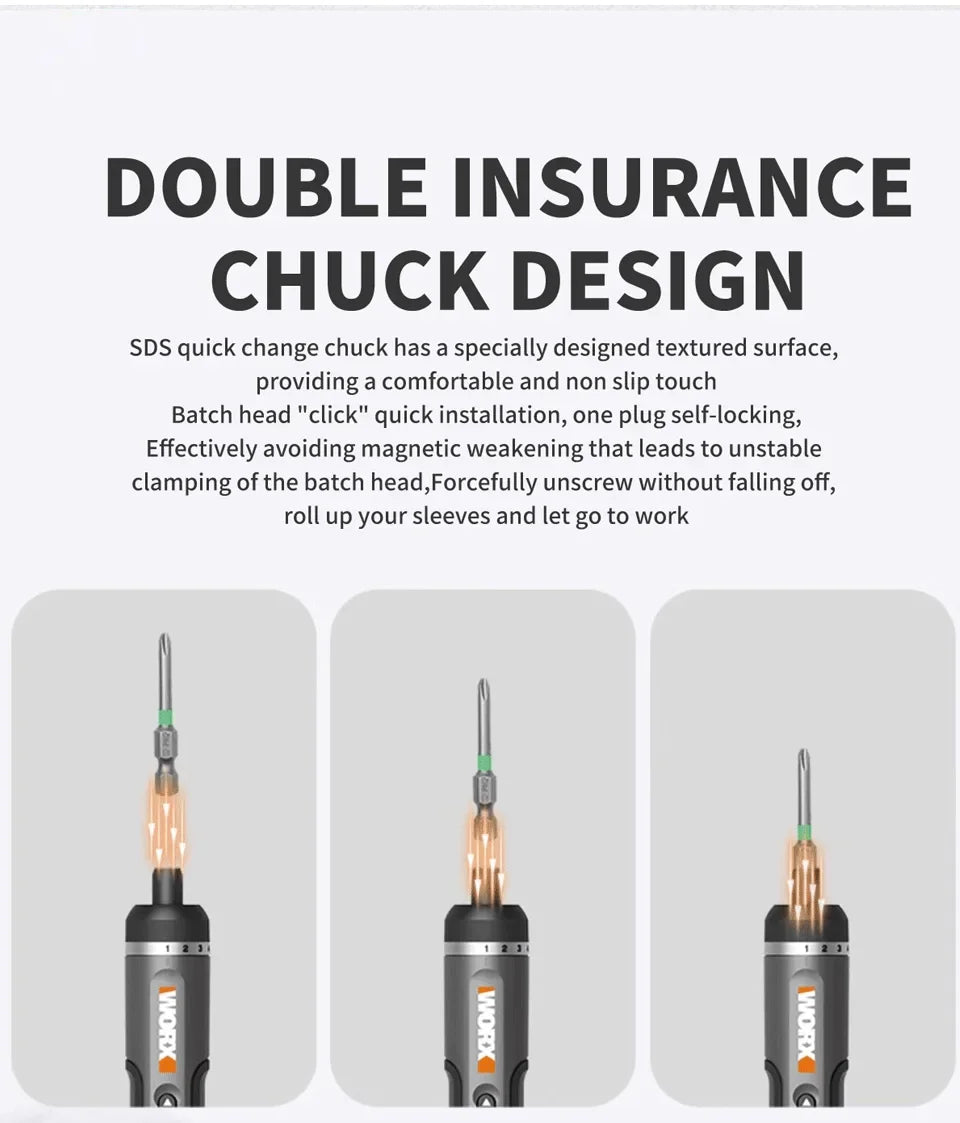 Worx WX242 Elektroschrauber-Set, intelligenter Akku-Bohrschrauber, Schraubendreher, USB-Ladegriff, 30-teiliges Set, Elektroschrauber
