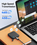 ORICO Tragbare SSD mit 2-in-1-USB-C-Kabel, externen Solid-State-Laufwerke, bis zu 460 MB/s für iPhone 14 13 11 12 X IPad PC