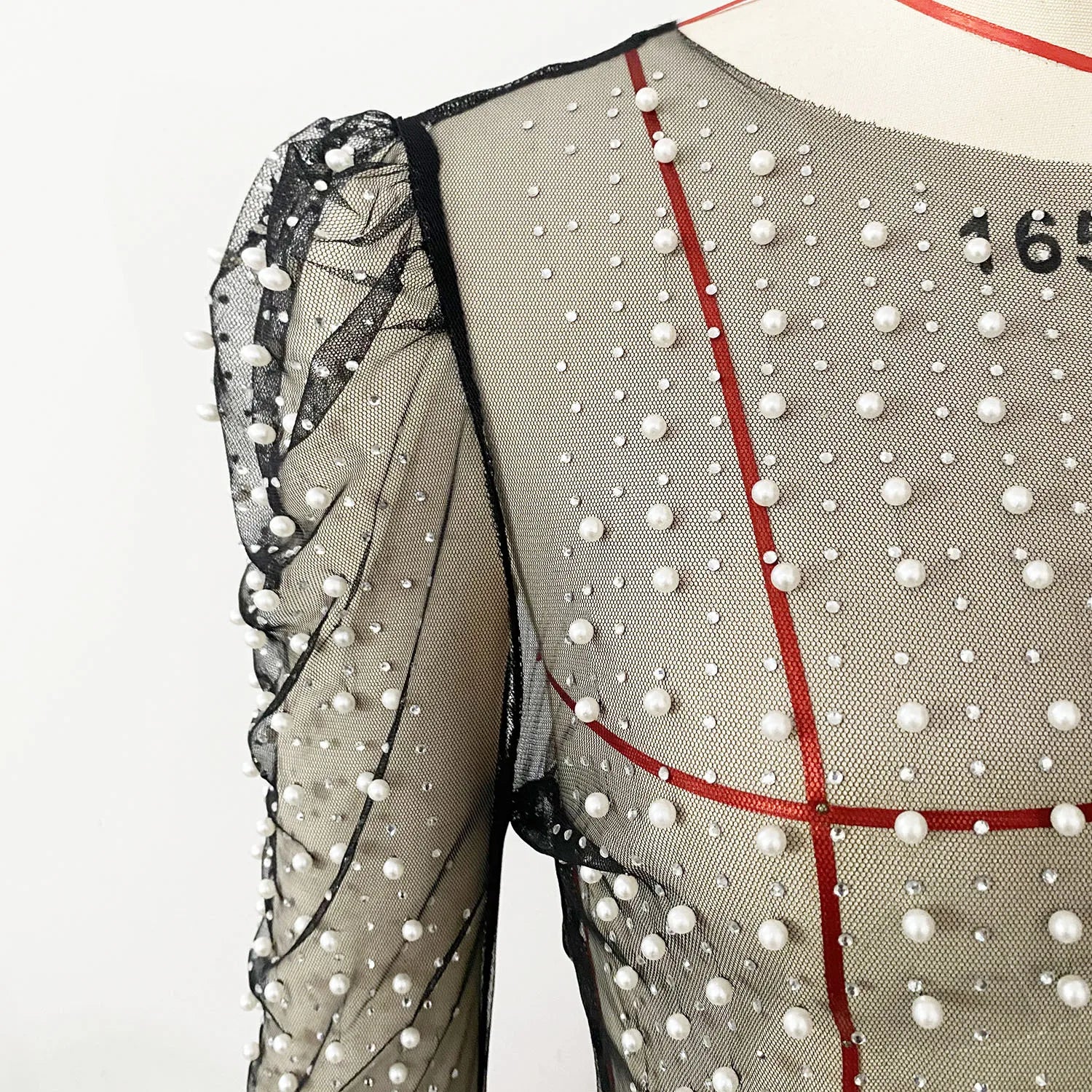 Frauen Sexy Mesh Perlen Tops Damen Mode Pailletten Blase Ärmeln Top T-Shirt Sommer Casual Pullover Tops für Weibliche 2025, Neue