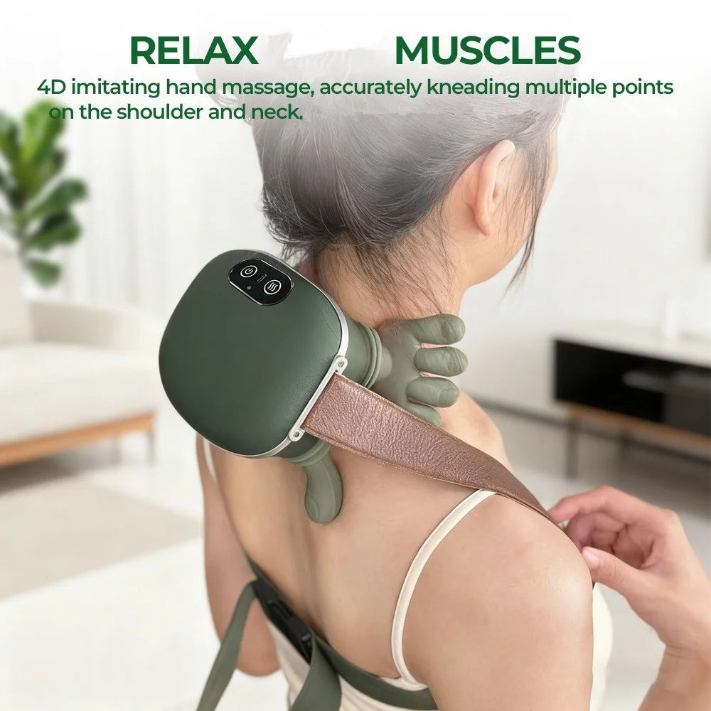 Foreverlily Nacken- & Schultermassagegerät – 4D Knetmassage, kabellos, 3 Stufen, PU-Leder