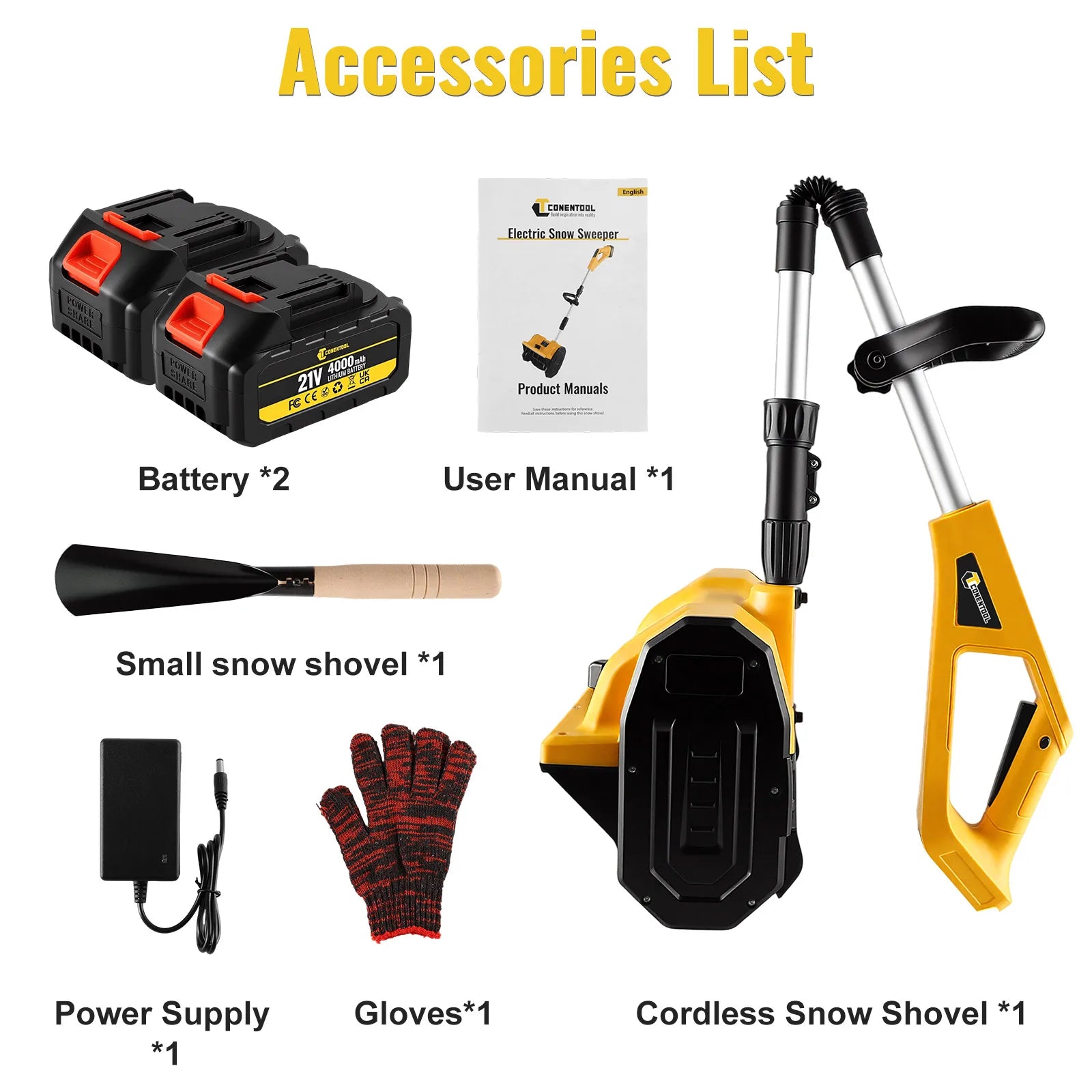 CONENTOOL 33000 U/min 1500 W faltbare elektrische Schneeschaufel 21 V Akku-Schneereiniger Schneefräse Gartengeräte für Makita 18 V Akku