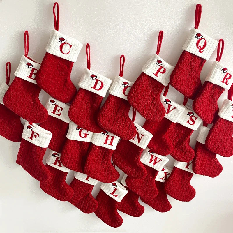Weihnachtsstrumpf Stricken Schneeflocke Buchstaben Socken Weihnachtsdekoration für Zuhause Weihnachten Alphabet Stricksocke Neujahrsgeschenk