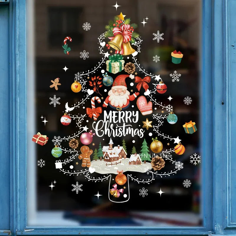1pc Weihnachten Dekoration Fenster Aufkleber Santa Weihnachten Baum Fenster Glas Aufkleber Poster Neue Jahr Wohnzimmer Dekoration Aufkleber