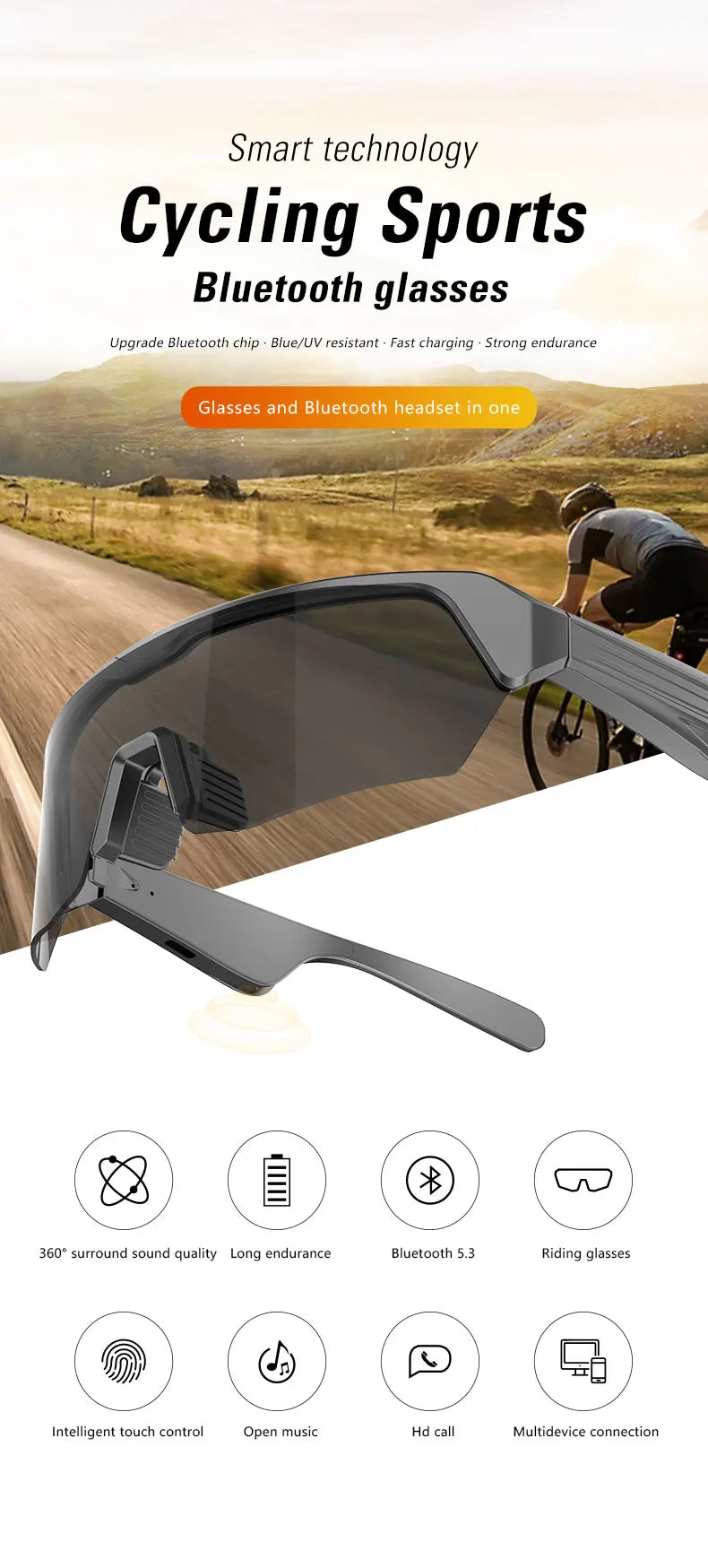 Radfahren Bluetooth Smart Brille, Technologie Audio Anruf, Remote Headset, Sonnenbrille, Sport Fahren, Musik Ohrhörer, Kopfhörer