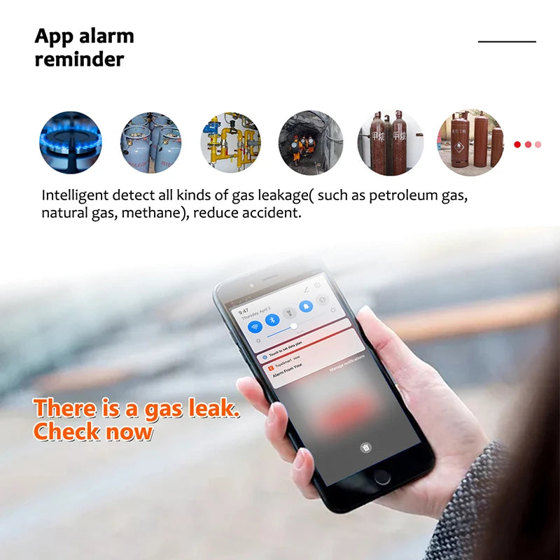 Tuya WiFi gas detector for home LPG natural gas leak alarm LED display, leak sensor, smart life app control
