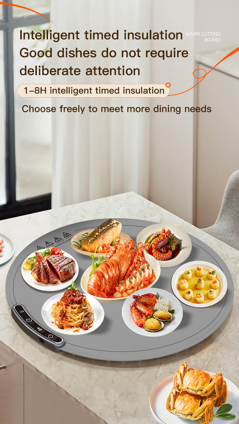 TINSOL Elektrisches Heizplatte für Lebensmittel, tragbares, zusammenklappbares Heiztablett mit 8 Temperatureinstellungen, thermostatisches Lebensmittel-Heizkissen