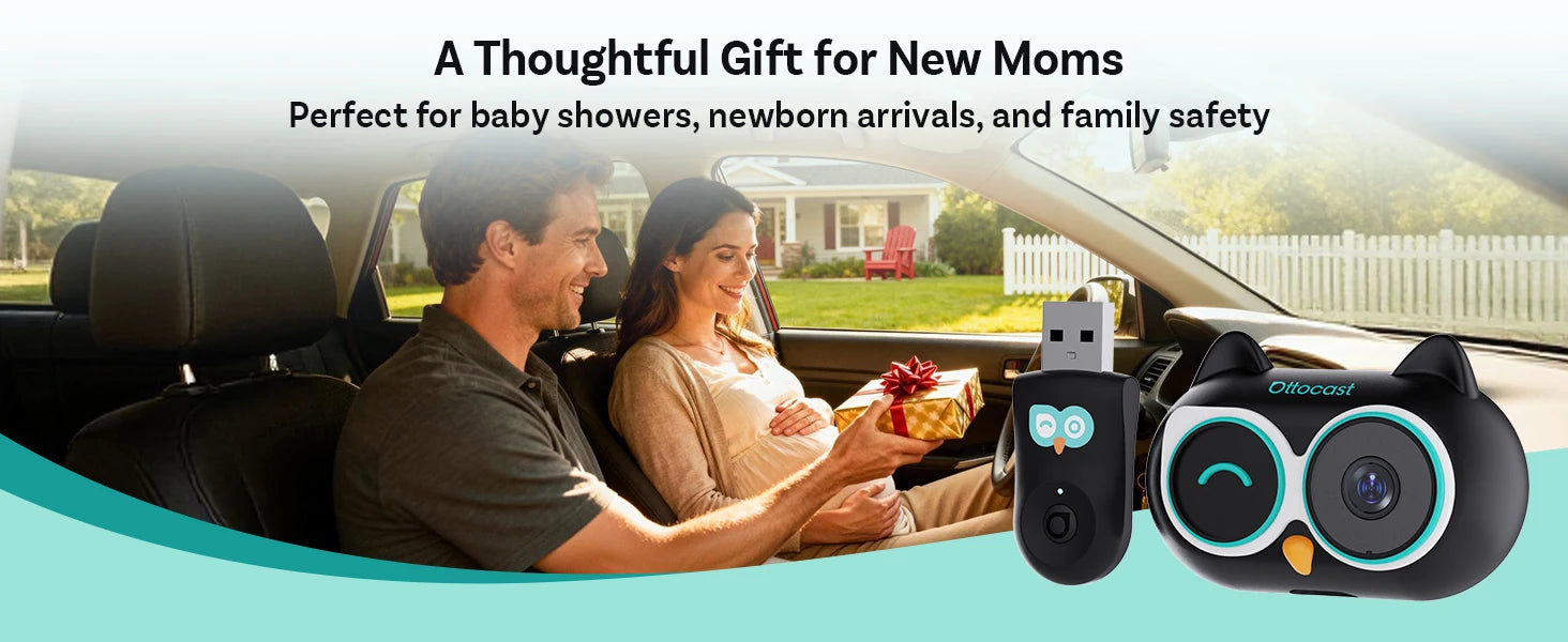 OTTOCAST Cabin Care, Drahtloser CarPlay-Adapter Babykamera 1080P HD 150°