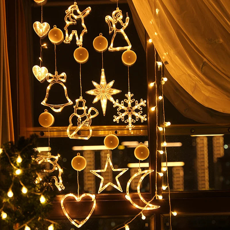 LED-Licht Schneeflocke Weihnachtsmann Fenster Ornamente Dekoration für Zuhause Weihnachten Navidad Neujahr Weihnachten Dekor Fee Lampe Lichterketten