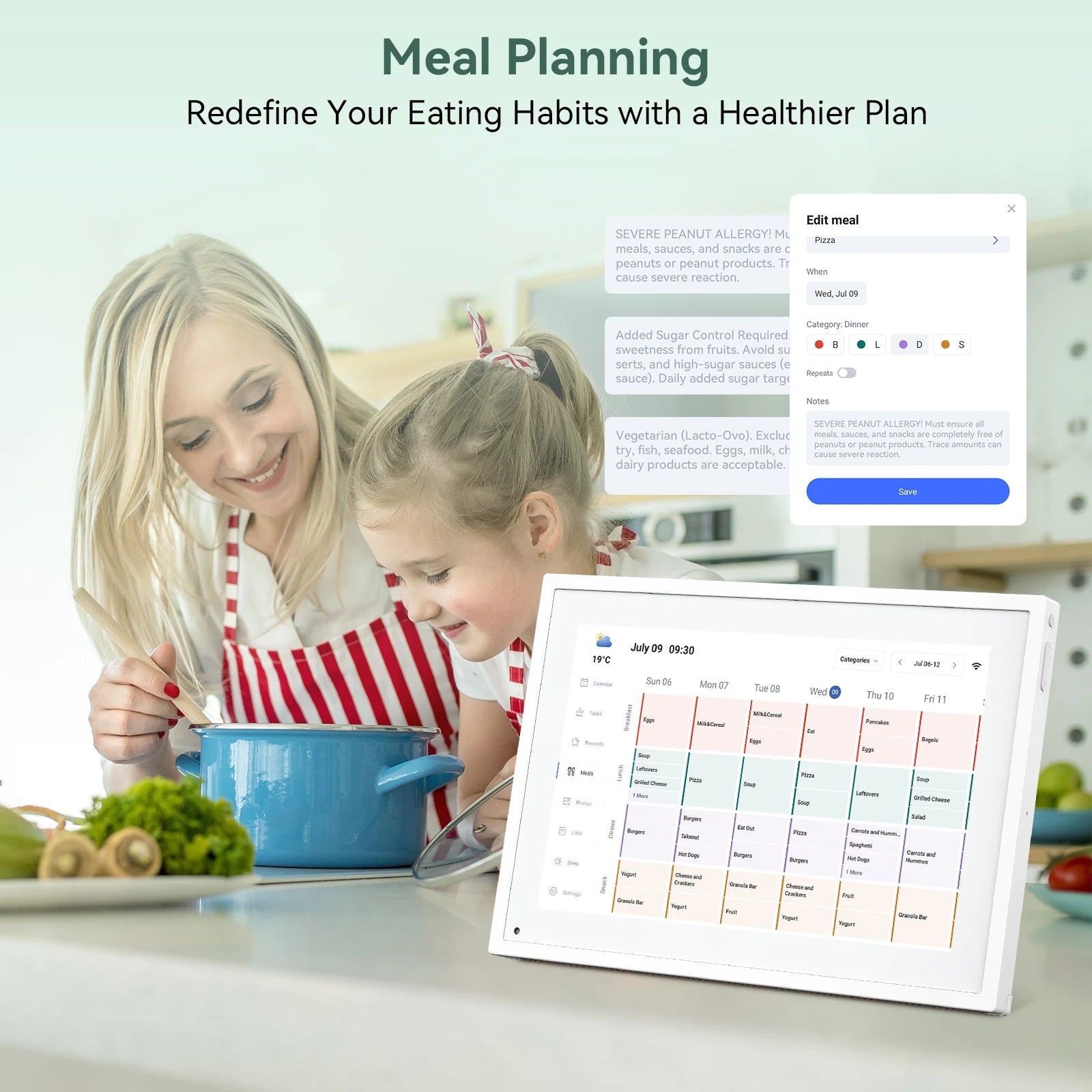 TABWEE P10 10,1 Zoll WiFi-Digitalkalender, intelligentes Touchscreen-Interaktives Display für Familienpläne, Aufgabendiagramm, digitales Foto