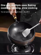 Großer Bauchtopf, vertiefter, antihaftbeschichteter Eisentopf, flacher Boden, unbeschichtet, kleine Bratpfanne, Eisenpfanne mit Deckel, unbeschichtete Bratpfanne, großer Bauch