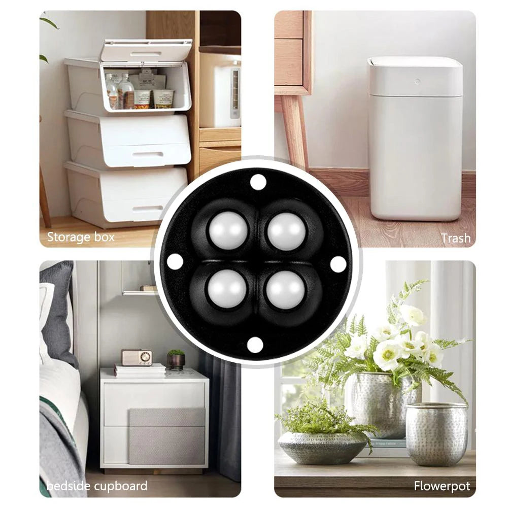 4 Stück klebrige drehbare Riemenscheibe, 360 Grad freie Drehung, selbstklebende Lenkrollen, Zubehör für Behälter, Aufbewahrungsbox, Möbel