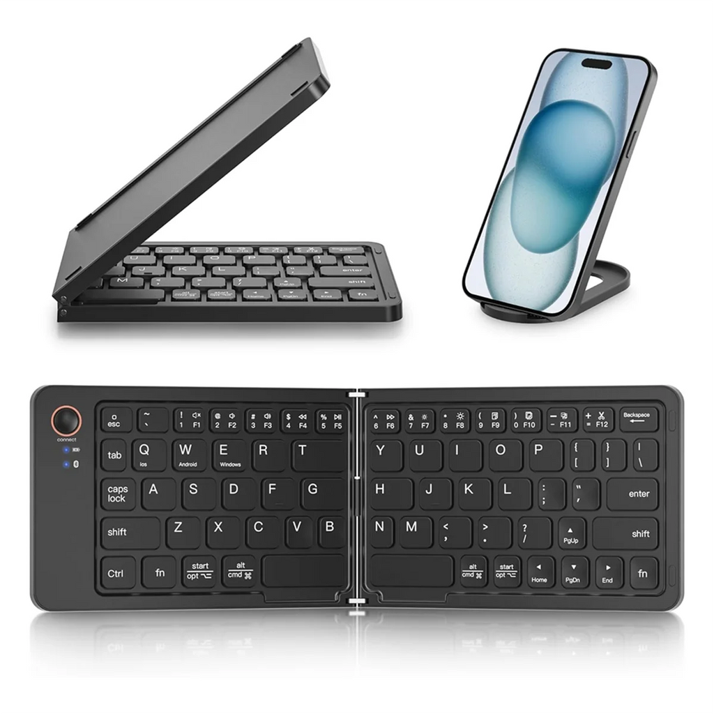 Mini faltbare kabellose Bluetooth-Tastatur (Synchronisierung bis zu 3 Geräte), tragbare Klapptastatur für Android Windows, Schwarz