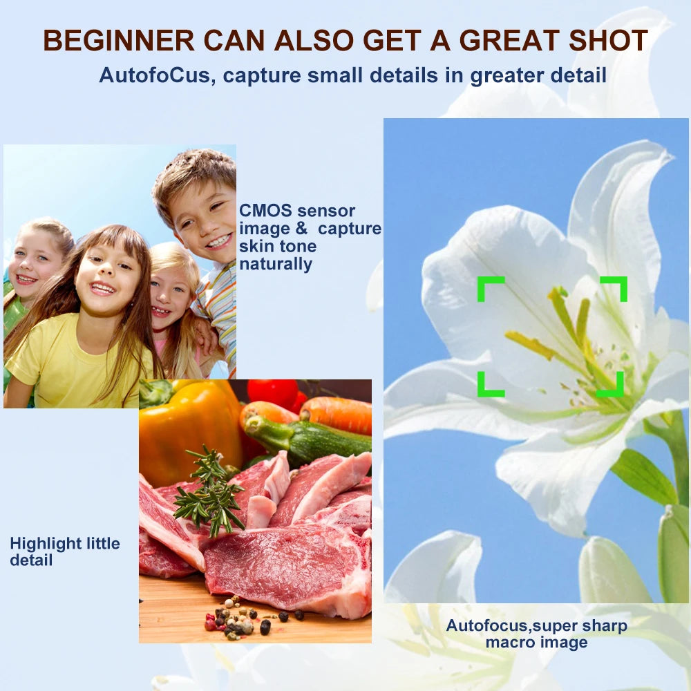 Ourlife Digitalkamera CCD Dual Screen Tragbare Digitalkamera 18X Zoom 5K Vintage Vlog Videorecorder 80MP CCD Selfie Kamera