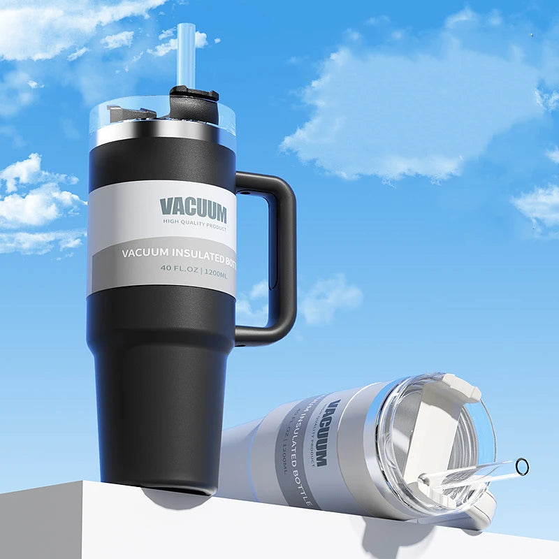 40-Unzen-Autobecher, isolierter Strohbecher aus Edelstahl 304, Eisbecher, Auto-Wasserbecher