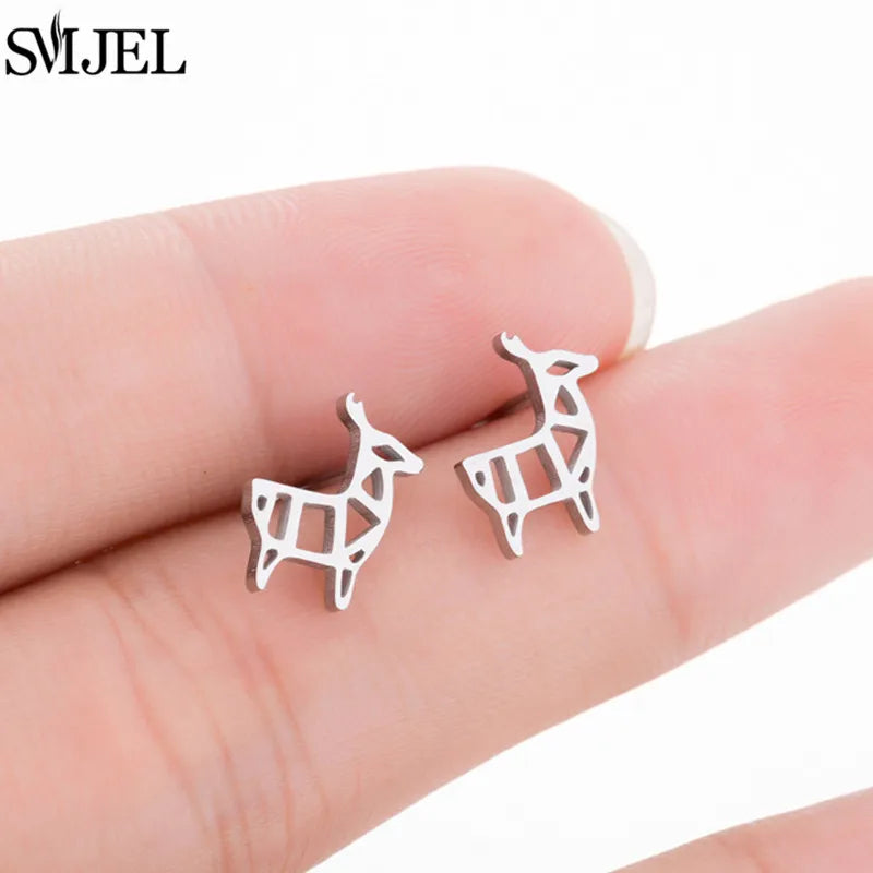 SMJEL Niedliche Tier-Hirsch-Ohrstecker, kleine Lebkuchenmann-Schneeflocken-Ohrringe für Mädchen, Edelstahl, Weihnachtsschmuck, Brincos