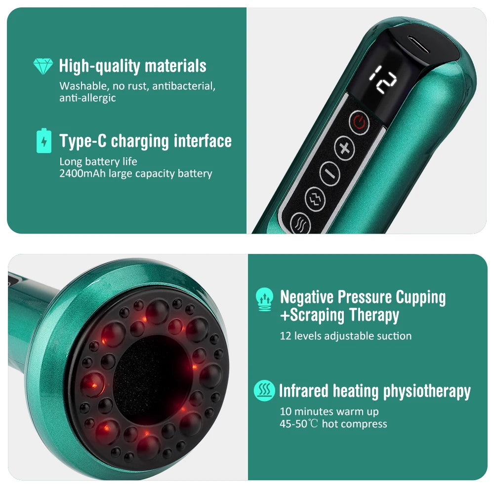 6/12 geschwindigkeit Elektrische Schröpfen Massage Vakuum Saugnapf GuaSha Anti Cellulite Schönheit Gesundheit Schaben Infrarot Wärme Körper Abnehmen
