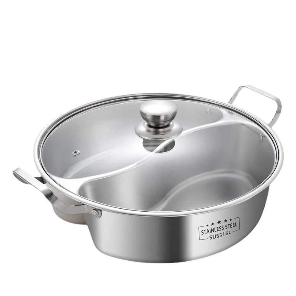 Doppelter Hot Pot aus Edelstahl 316, unterteilt, für chinesische Suppen, 32/34 cm, Induktionskochfeld