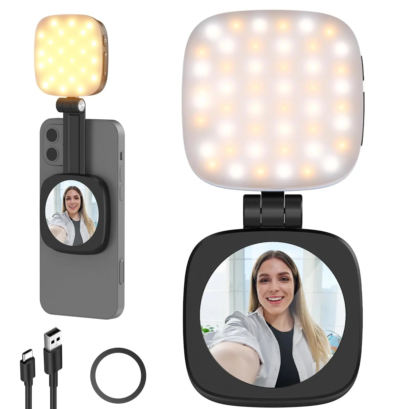 NEEWER BASICS Lumière Selfie Magnétique pour MagSafe iPhone, CRI95 700lx/0.3 Anneau d'Éclairage LED Pliable pour Téléphone avec Miroir pour Maquillage