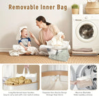 160 l extra großer Wäschekorb mit Deckel, 3 Gitter, Innentaschen, Wäschekorb, Griffe, Klassifizierungsetiketten, faltbarer Wäschekorb