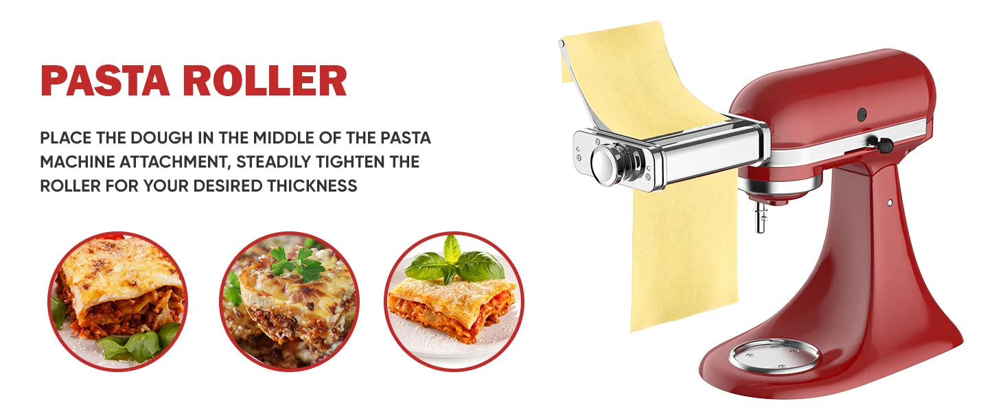 3-in-1-Nudelaufsatz für Kitchenaid-Standmixer, komplett aus Metall, Nudelmaschine, Kitchenaid-Aufsatz, Nudelblatt-Rolle, Spaghetti