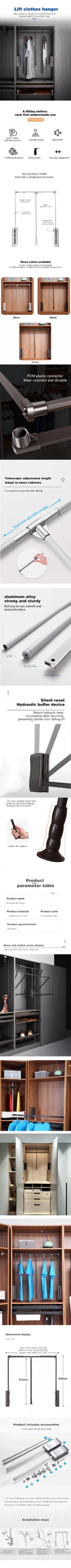 Kleiderschrank-Lift, herunterziehbare Kleiderstange, drei Farben erhältlich, automatische Rückkehr, Kleiderschrank, Teleskop-Kleiderbügel, Heim-Hardware
