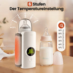 Rbefeuly Tragbarer Flaschenwärmer 6000mAh – USB, 48h Warmhalten, Temperaturkontrolle, Weiß