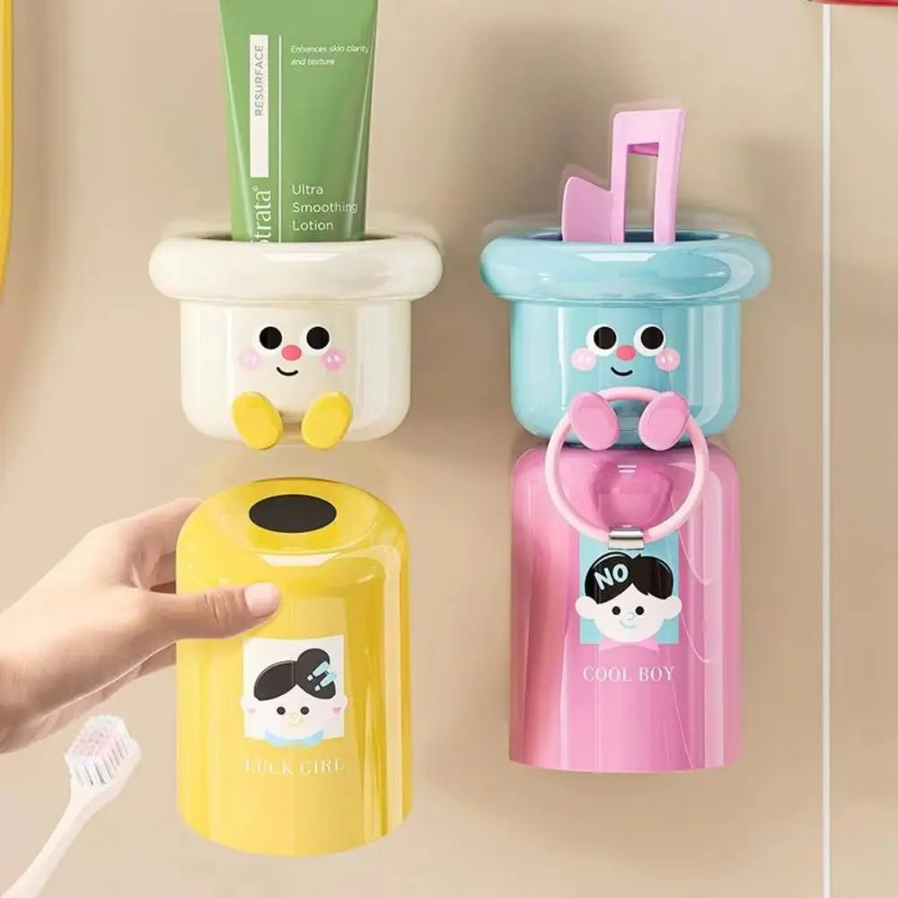 Magnetischer Zahnbürstenbecher mit Cartoon-Motiv zur Wandmontage – Aufbewahrungsständer für Zuhause, ohne Bohren, Zahnbürstenhalter für Badezimmer