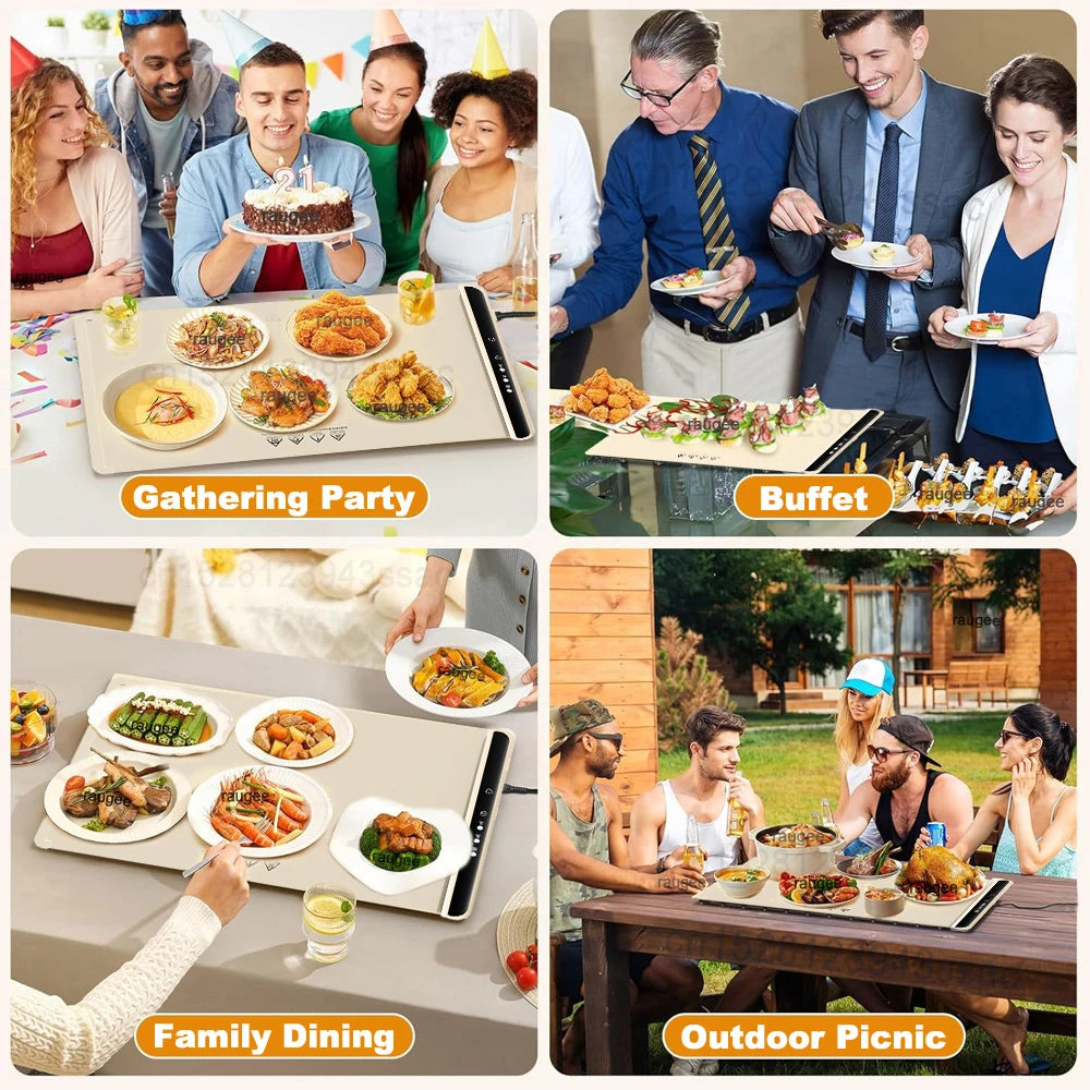 Elektrisches Wärmtablett, Speisenwärmerplatte, faltbar, tragbar, Smart Food, schnelle Erwärmematte, elektrisches Wärmtablett mit 3-Temp-Einstellung