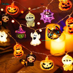 2PCS1.5/3m Halloween LED Lichterkette, Kürbis Geister Spinnennetz Fledermaus Kronleuchter, Batteriebetriebene Halloween Dekoration Requisiten