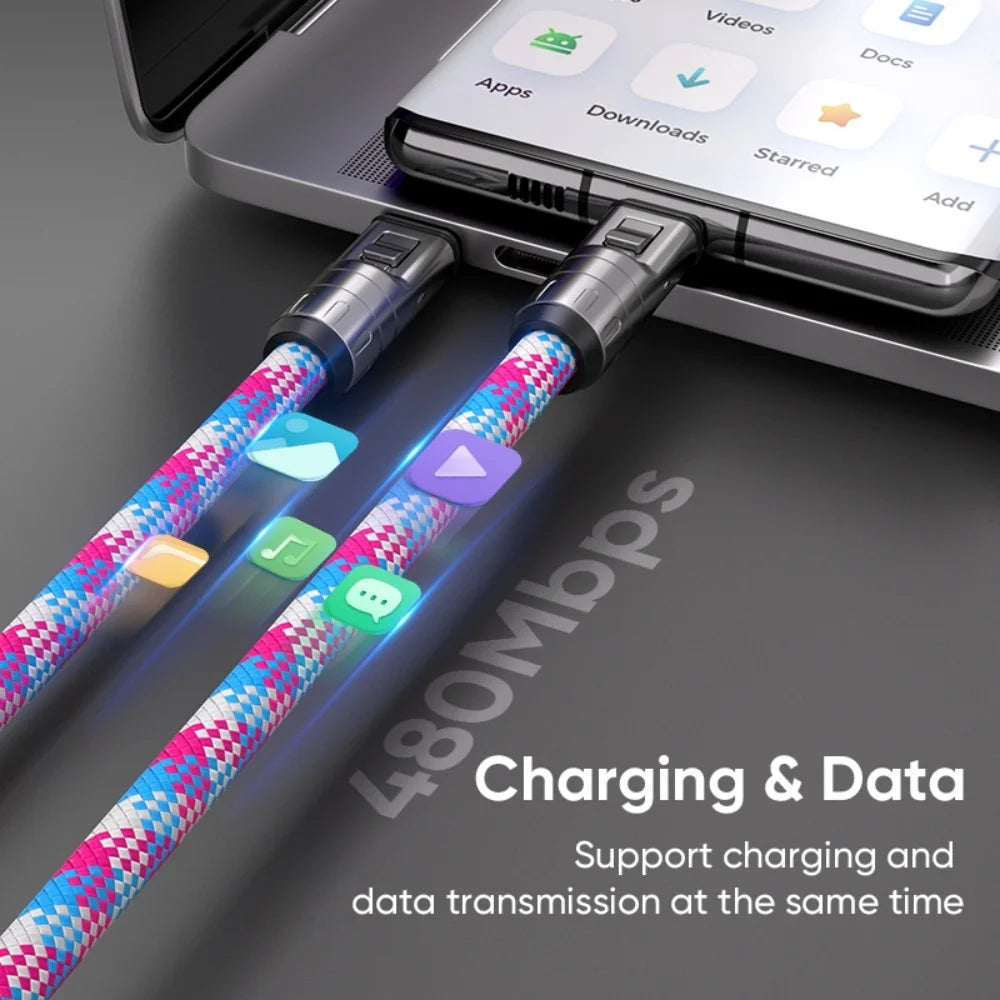 240W USB-C Schnellladekabel mit Umhängeband – 2-in-1, PD3.0, 0,3m oder 1,2m, 4 Farben