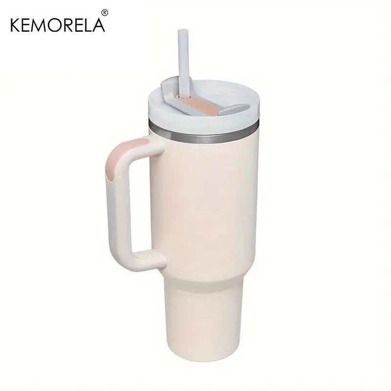 KEMORELA 30 & 40 oz Becher mit Griffdeckel Stroh 887/1182 ml Edelstahl Wasserflasche Vakuum Thermoskanne Tasse Reise Auto Kaffeetasse