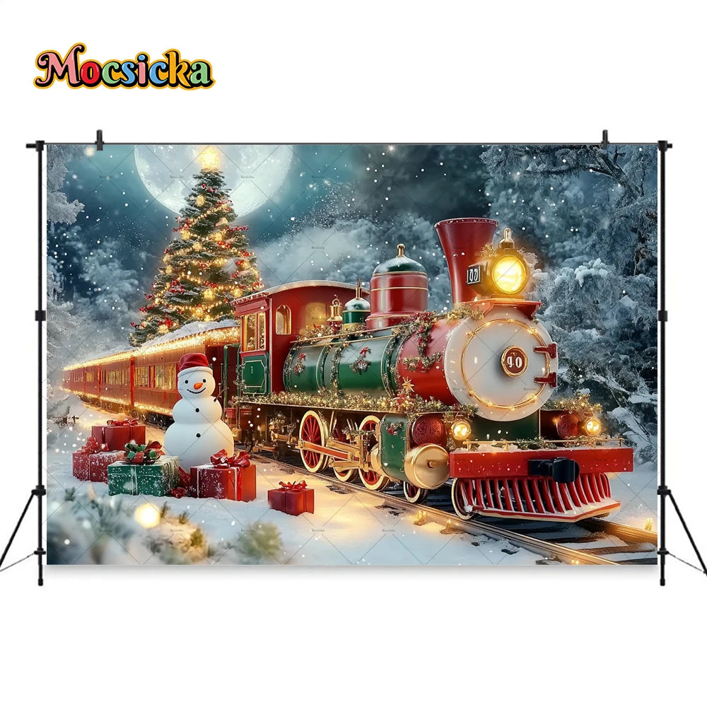 Weihnachten bunte Zug Hintergrund Fotografie Silvester Schneemann Weihnachtsbaum Geschenk Hintergrund Stand Kinder Winter Geburtstag Foto