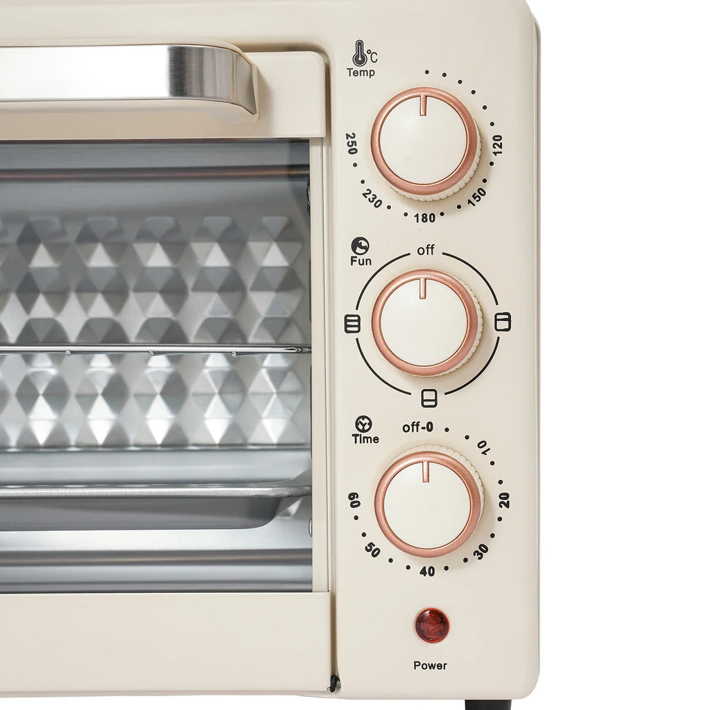 22-Liter-Miniofen kompakt mit Pizza-Funktion und Sichtfenster, 120 ° C bis 250 ° C, 60-Minuten-Timer, 1000 Watt, in Weiß