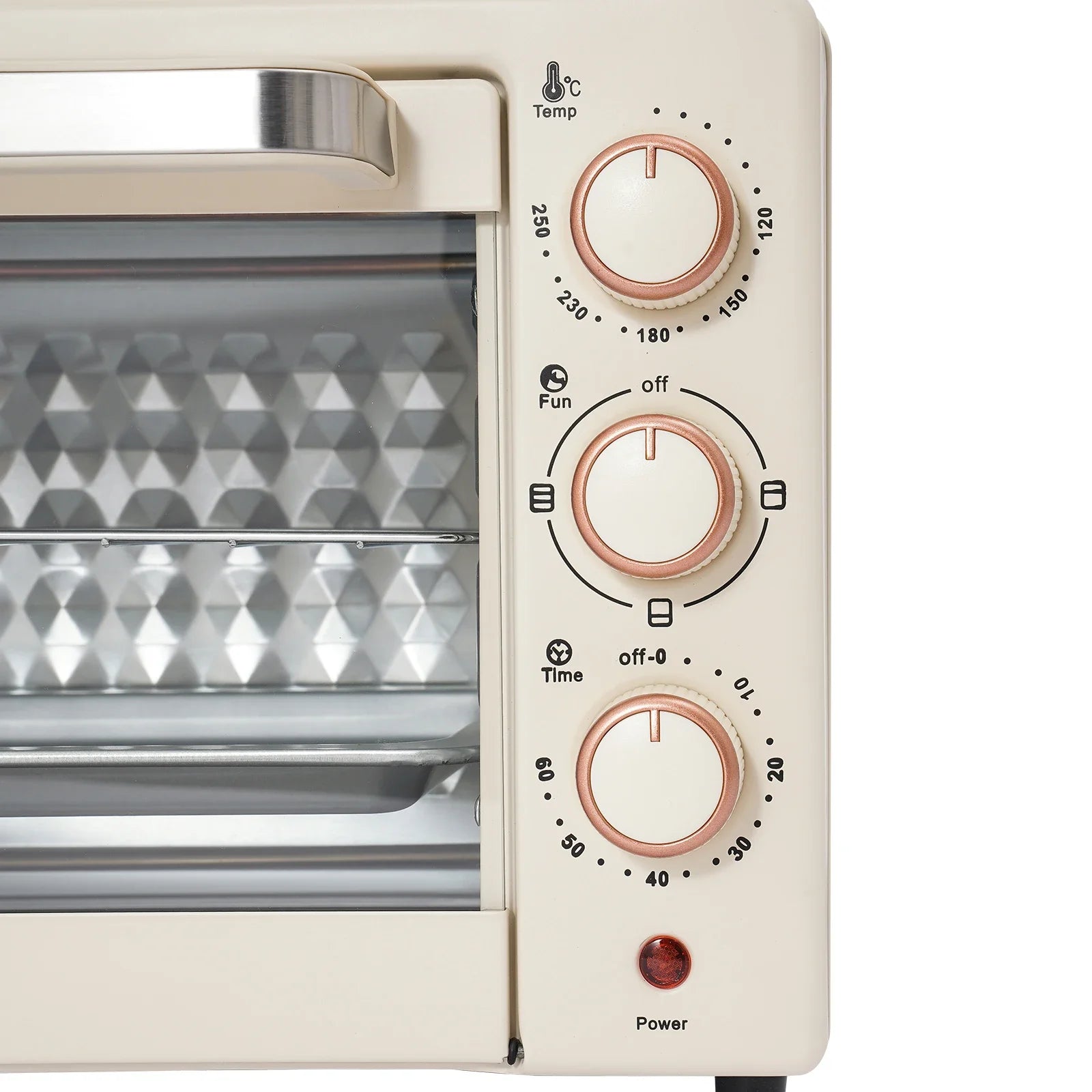 22-Liter-Miniofen kompakt mit Pizza-Funktion und Sichtfenster, 120 ° C bis 250 ° C, 60-Minuten-Timer, 1000 Watt, in Weiß