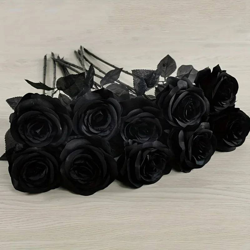 Künstliche Schwarze Rosen – Langer Stiel, Tischdeko | 5 oder 10 Stück