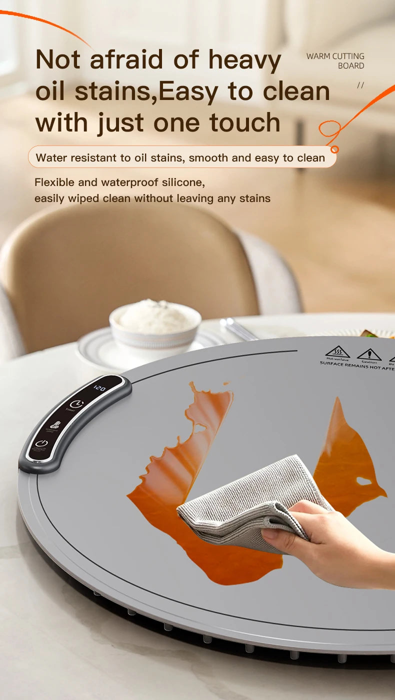 TINSOL Elektrisches Heizplatte für Lebensmittel, tragbares, zusammenklappbares Heiztablett mit 8 Temperatureinstellungen, thermostatisches Lebensmittel-Heizkissen