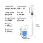 Tragbare Campingdusche – Wiederaufladbar, 4000 mAh, 60 Min. Laufzeit, 2m Schlauch | USB-C