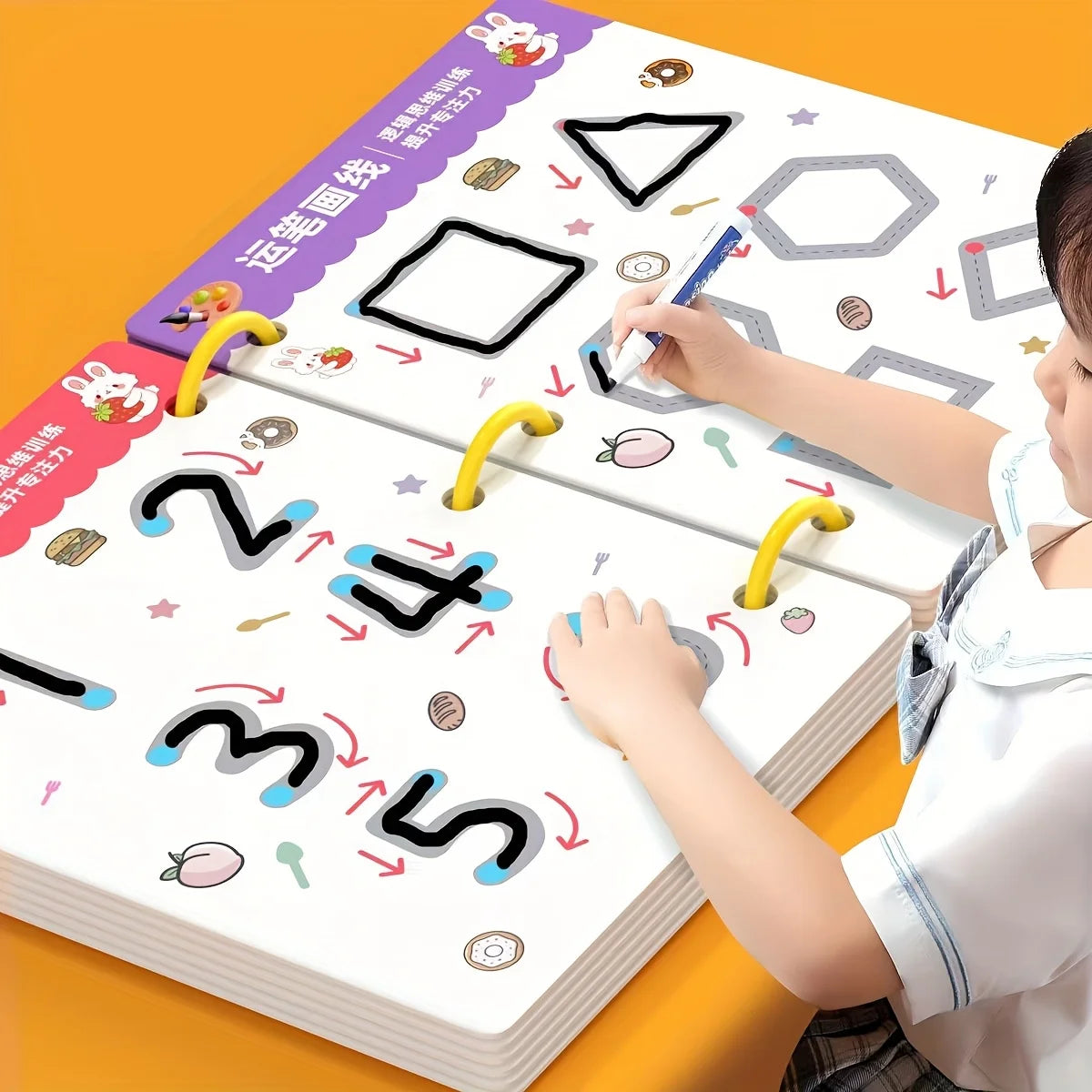 Wiederverwendbares Kinder-Arbeitsbuch-Set mit 34 Seiten und löschbarem Stift – Frühes Lernen der Entwicklung von Schreib- und Zeichenfähigkeiten, Lehrbücher für das Stiftkontrolltraining, innovatives Lernen – perfekt