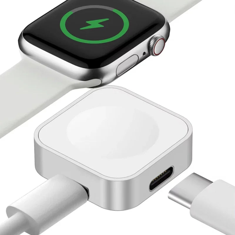 Tragbares kabelloses Uhrenladegerät, Typ C, 8-polig, Zwei Schnittstellen für Apple Watch S9 8 7 6 5 4 3 2 1 SE Ultra Series, Schnellladegerät
