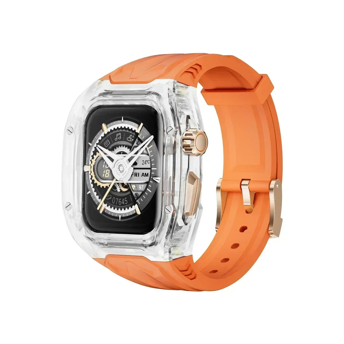 Luxuriöses Modifikations-Mod-Kit für Apple Watch Band-Gehäuse 8 7 45 mm, transparente Lünette, TPU-Armband für IWatch SE 6 5 4 44 mm