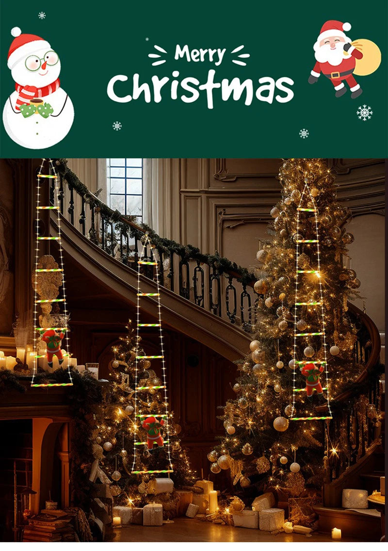 LED Weihnachtsdekorationen Feenlampe LED Leiterlampe mit Klettern Weihnachtsmann Zuhause Outdoor Weihnachtslicht Neujahr Ornamente s