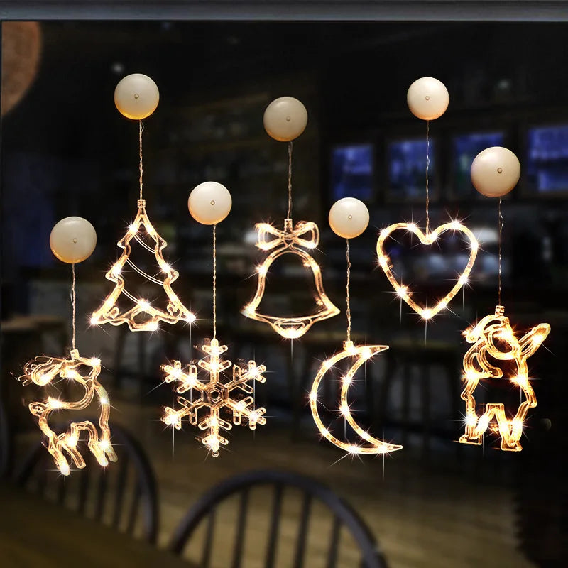 Weihnachten LED Licht Schneeflocke Santa Hängen Batteriebetriebene Fenster Ornamente Dekoration für Home Weihnachten Navidad Neue Jahr Dekor