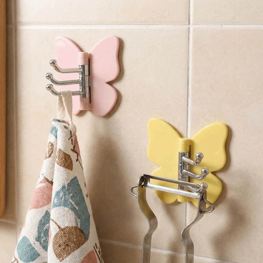 Schmetterlings-Wandhaken 4er-Set – Drehbar, Selbstklebend, Dekorativ | Rosa, Lila, Weiß, Gelb & Bunt