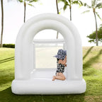 DINGYURUI Regenbogen Hüpfburg – Aufblasbar, 1,4×1,4×1,49 m, eingebaute Luftpumpe, PVC