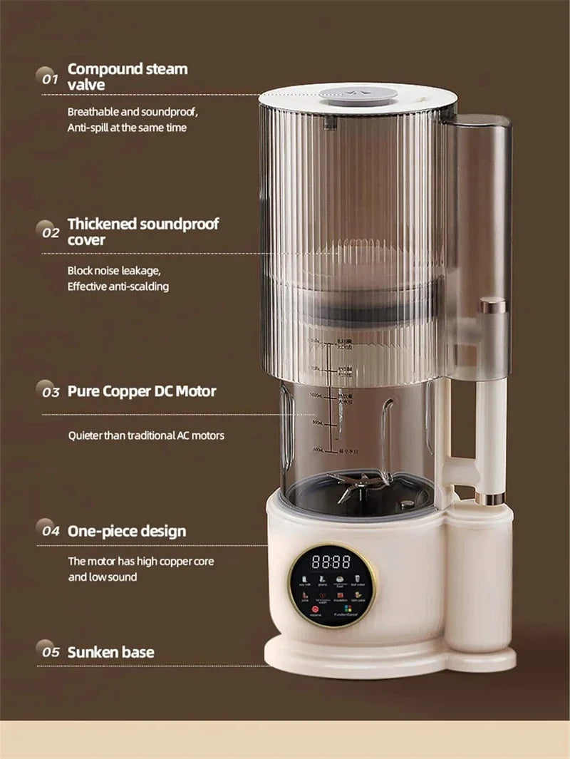 BALASHOV Multifunktions-Smoothie-Maker mit automatischer Sojamilcherhitzung, Eiswürfelrührfunktion und Saftzubereitung – Leiser Betrieb, Digitalanzeige